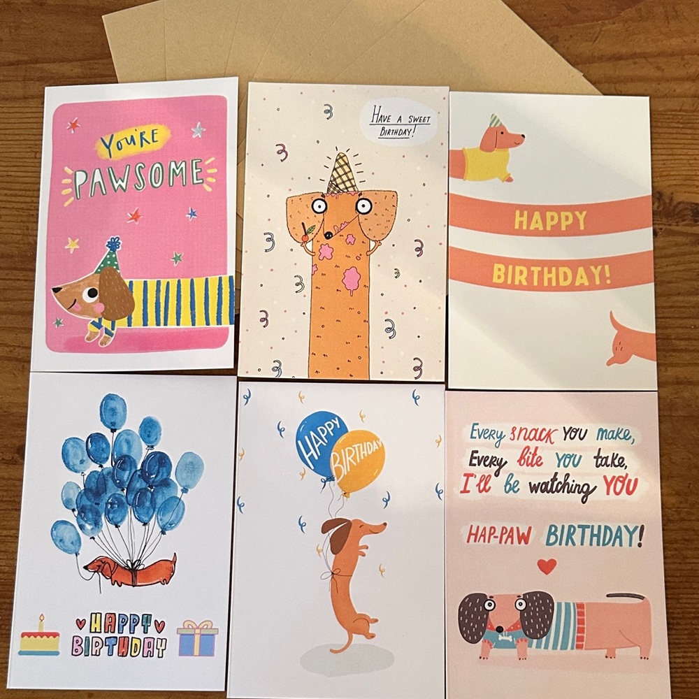 Colorful Dachshund Themed Birthday Cards Set
